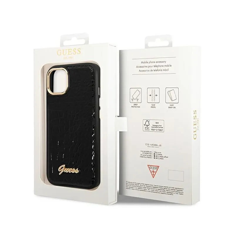 Guess Croco Collection – dėklas iPhone 14 Plus (juodas)