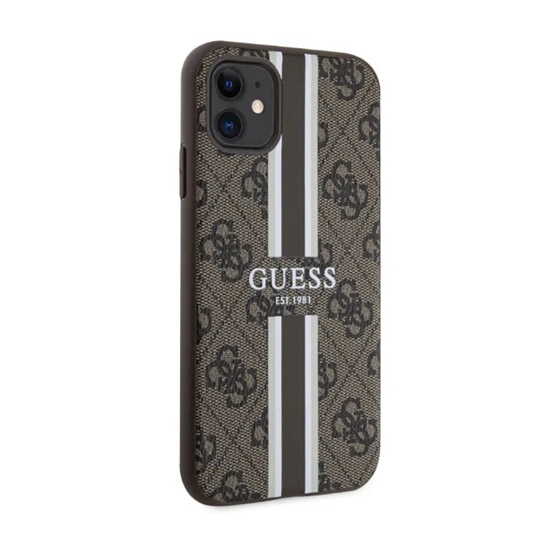 Guess 4G Printed Stripes MagSafe – Dėklas iPhone 11 (Rudas)