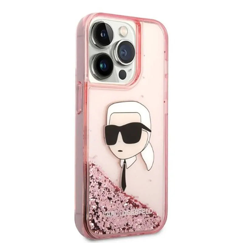 Karl Lagerfeld Liquid Glitter NFT Karl's Head – dėklas iPhone 14 Pro (rožinis)