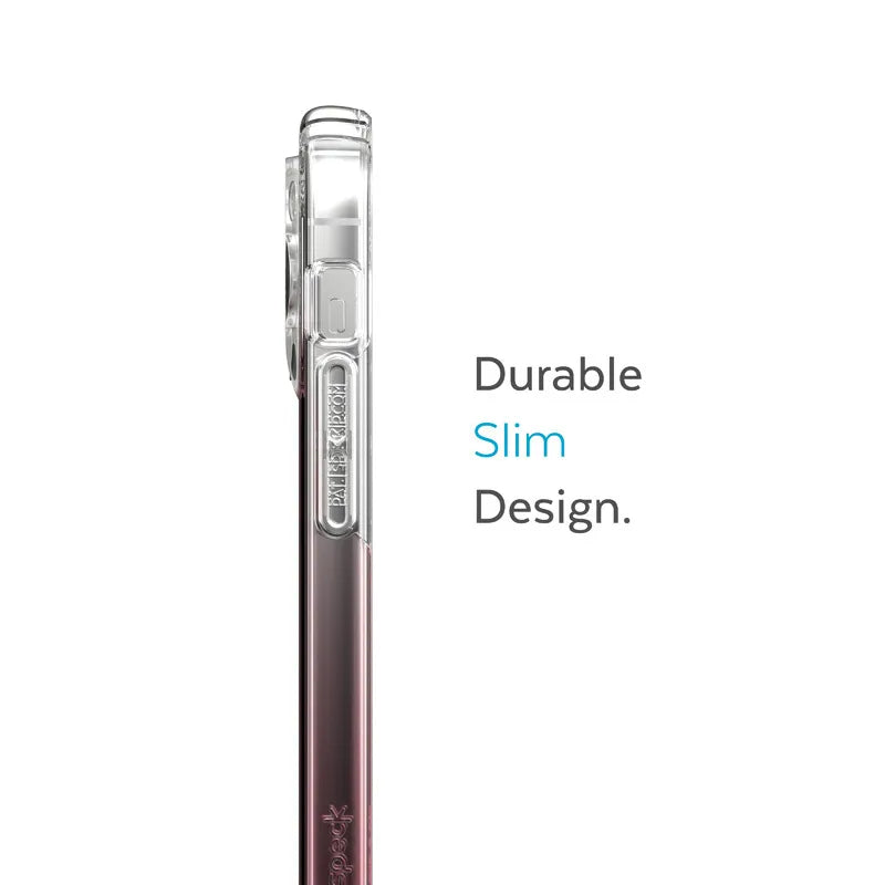 Speck Presidio Perfect-Clear + Ombre – iPhone 14 Pro dėklas su MICROBAN danga (skaidrus / Vintage Rose Fade)