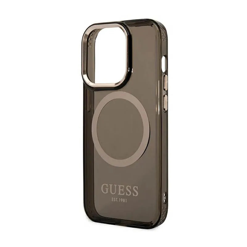 Guess Gold Outline Translucent MagSafe – dėklas iPhone 14 Pro (juodas)