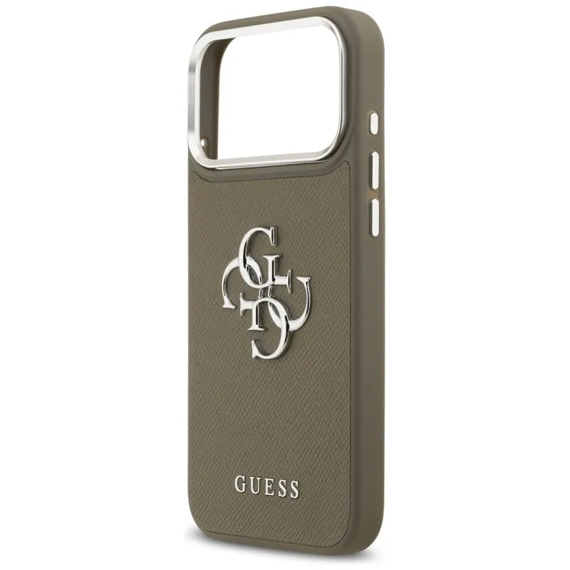 Guess Grained Big 4G Classic Logo – dėklas, skirtas iPhone 17 Pro Max (rudas)