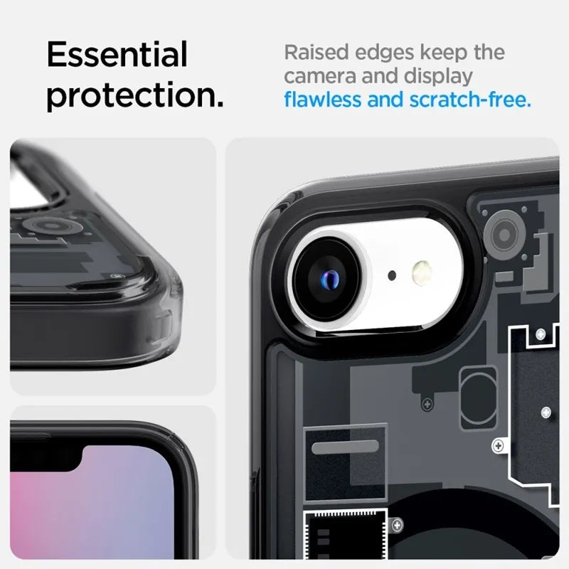 Spigen Ultra Hybrid Mag MagSafe – dėklas, skirtas iPhone 17e / 16e (Zero One Black)