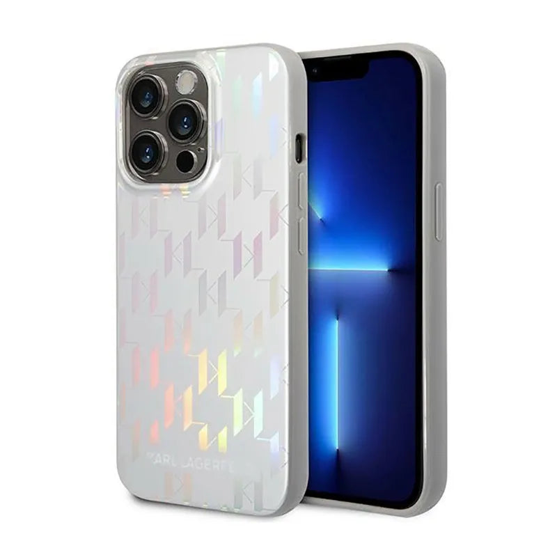 Karl Lagerfeld Monogram Iridescent - Dėklas, skirtas iPhone 14 Pro (sidabrinis)