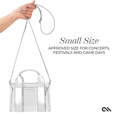 „Case-Mate Micro Tote Bag“ – vandeniui atsparus krepšys per petį (sidabrinis chromas / skaidrus)