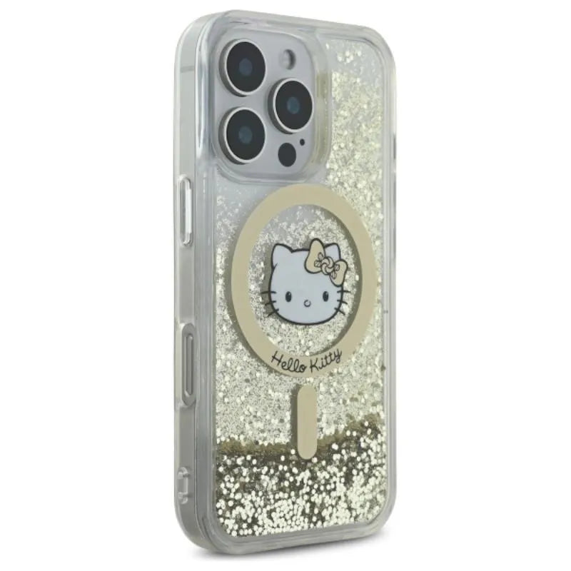 Hello Kitty Liquid Glitter Fever MagSafe - dėklas iPhone 16 Pro (balta/auksinė)