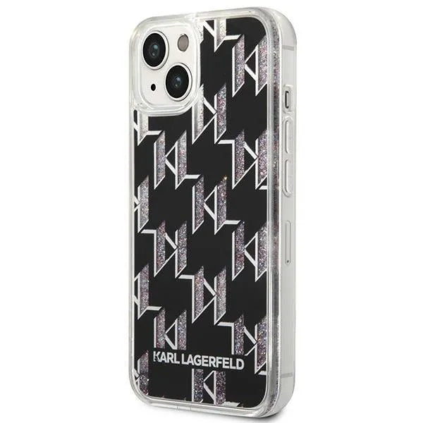 Karl Lagerfeld Monogram Liquid Glitter – dėklas, skirtas iPhone 14 (juodas)