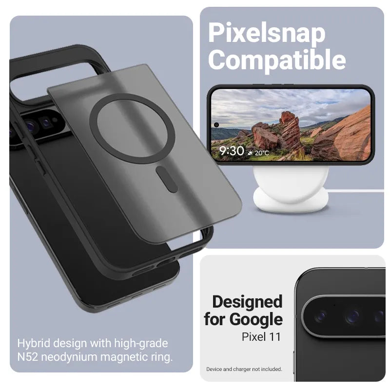 Crong Hybrid Matte Magnetic - MagSafe dėklas, skirtas Google Pixel 11 (juodas)