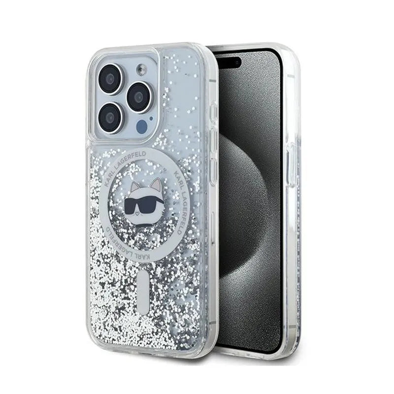Karl Lagerfeld Liquid Glitter Choupette Head MagSafe – dėklas iPhone 14 Pro Max (skaidrus)