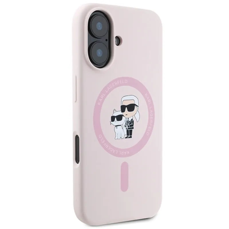 Karl Lagerfeld Silicone Karl & Choupette Ring MagSafe - Dėklas iPhone 16 Plus (rožinis)