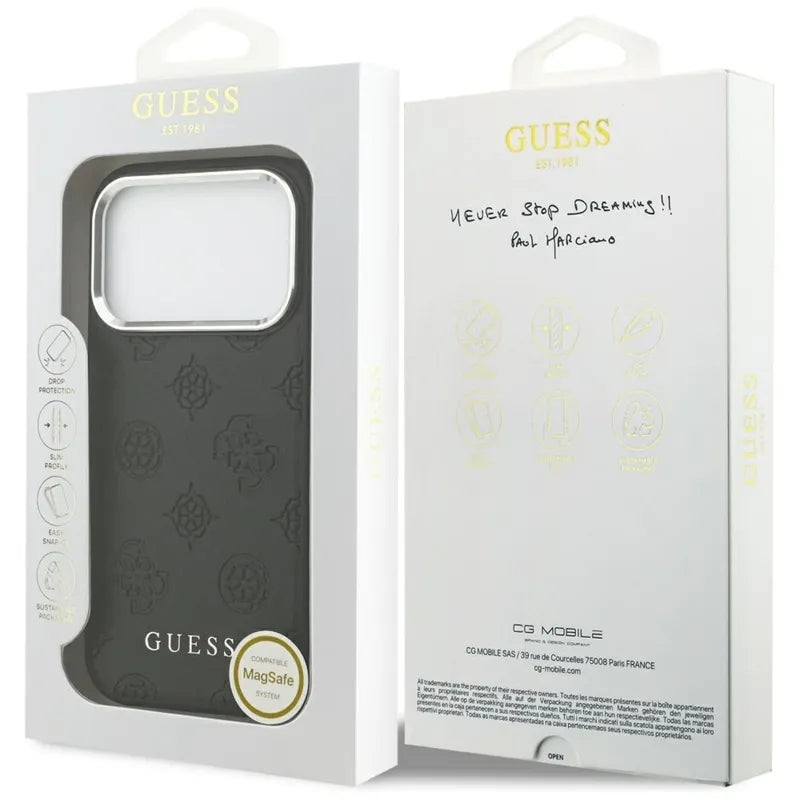 Guess Peony Hot Stamp Script MagSafe – dėklas iPhone 17 Pro (juodas)