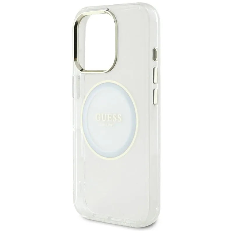 Guess IML Metal Colored Circle Classic Logo MagSafe – dėklas iPhone 16 Pro Max (baltas)