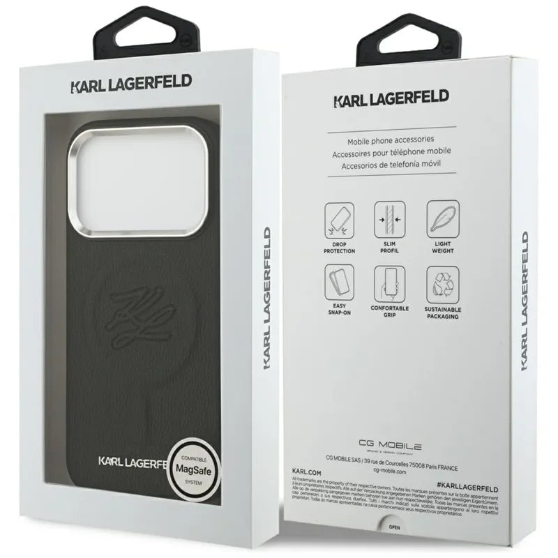 Karl Lagerfeld Initial & Metal Logo MagSafe – dėklas, skirtas iPhone 17 Pro (juodas)