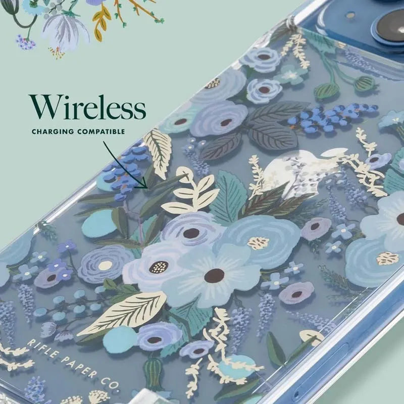 Rifle Paper Clear – dėklas iPhone 14 Plus (Garden Party Blue)