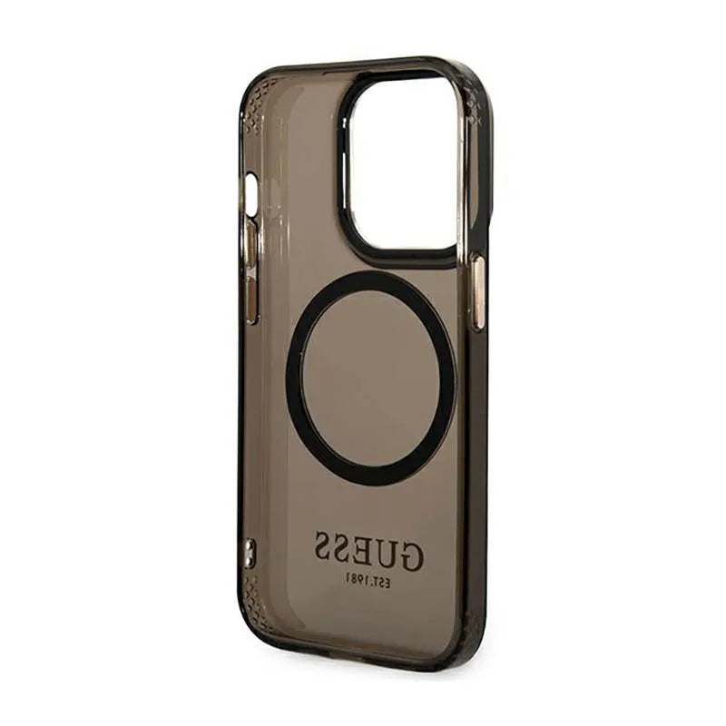 Guess Gold Outline Translucent MagSafe – dėklas iPhone 14 Pro (juodas)