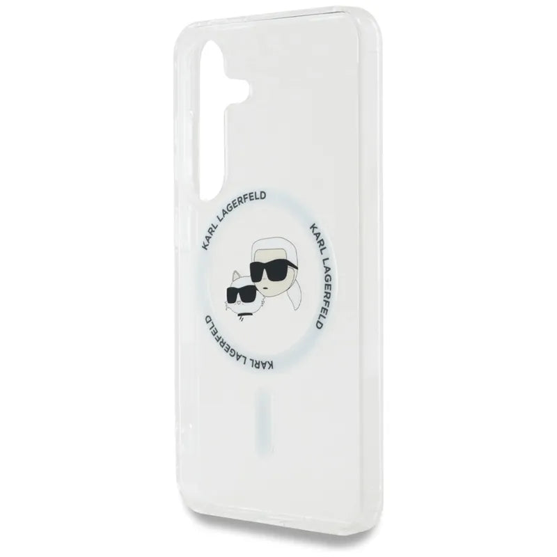 Karl Lagerfeld Button Karl & Choupette Heads Printed Logo MagSafe - Dėklas skirtas Samsung Galaxy S25 (Baltas)