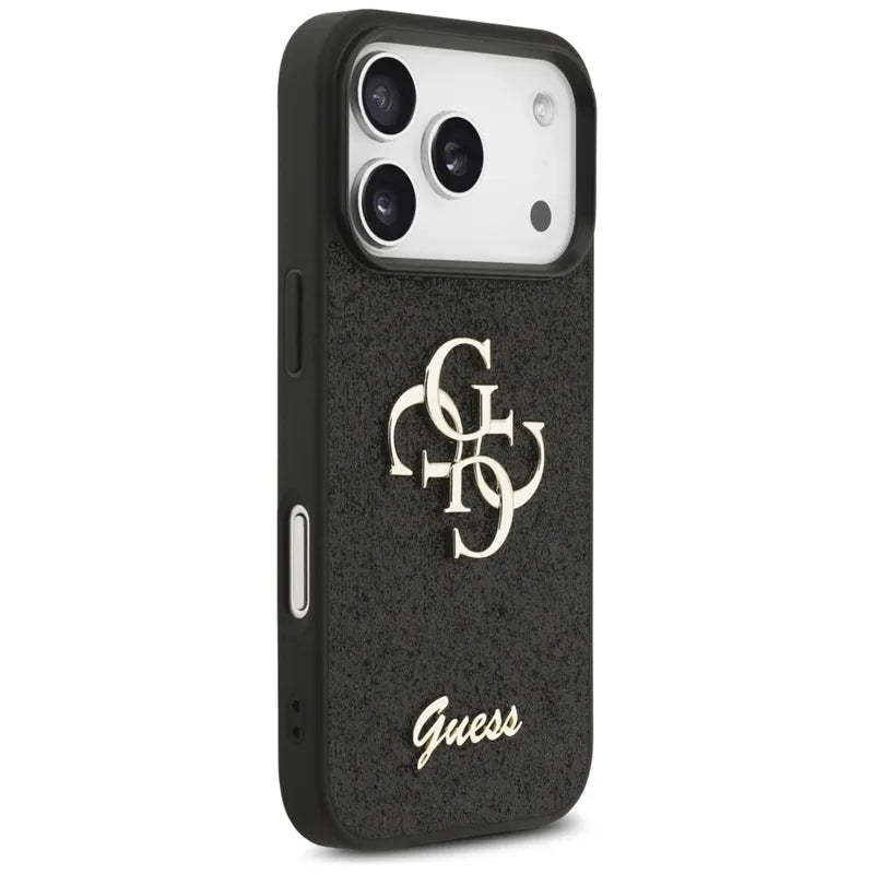 Guess Fixed Glitter Big 4G - Dėklas iPhone 17 Pro (juodas)