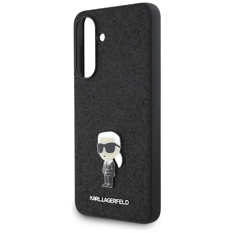 Karl Lagerfeld Fixed Glitter Ikonik Logo Metal Pin – dėklas Samsung Galaxy A56 5G (juodas)
