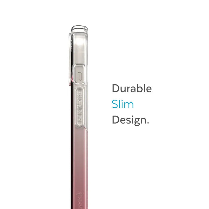 Speck Presidio Perfect-Clear + Ombre - iPhone 15 Plus / 14 Plus dėklas su MICROBAN danga (Skaidrus / Vintage Rose Fade)
