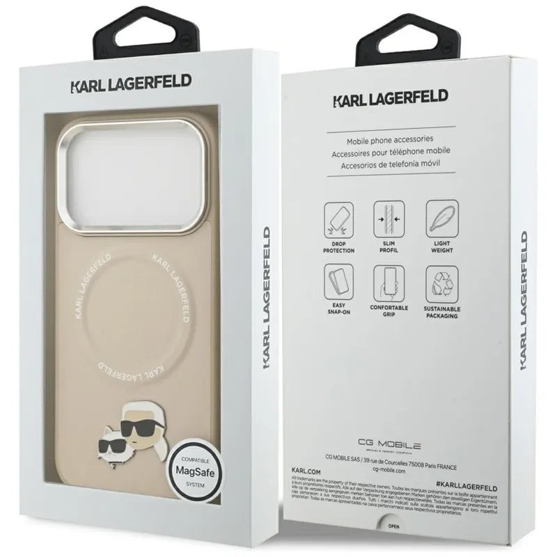 Karl Lagerfeld Karl & Choupette Pins MagSafe – dėklas iPhone 17 Pro (smėlio spalvos)