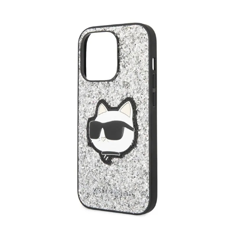 Karl Lagerfeld NFT Glitter Choupette Patch – dėklas iPhone 14 Pro (sidabrinis)