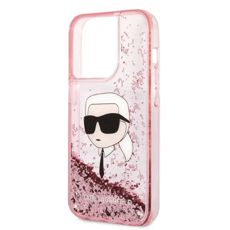 Karl Lagerfeld Liquid Glitter NFT Karl's Head – dėklas iPhone 14 Pro (rožinis)