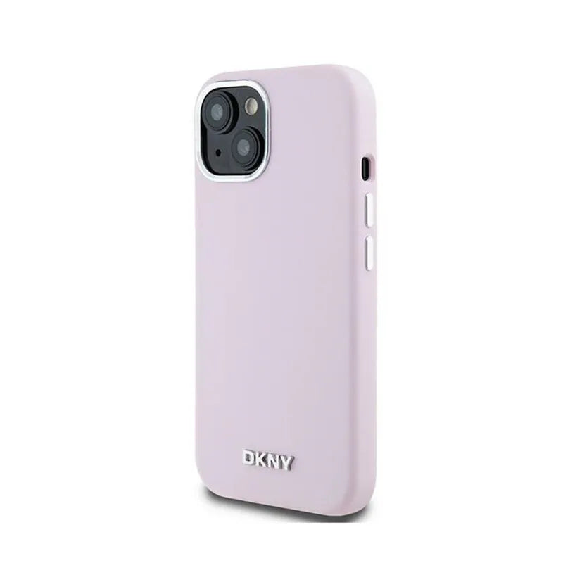 DKNY Liquid Silicone Small Metal Logo MagSafe – dėklas iPhone 15 Plus / 14 Plus (rožinis)
