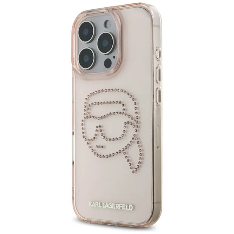 Karl Lagerfeld IML Rhinestones Karl Head – dėklas iPhone 16 Pro (rožinis)
