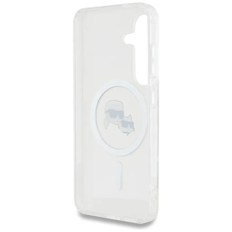 Karl Lagerfeld Button Karl & Choupette Heads Printed Logo MagSafe - Dėklas skirtas Samsung Galaxy S25 (Baltas)
