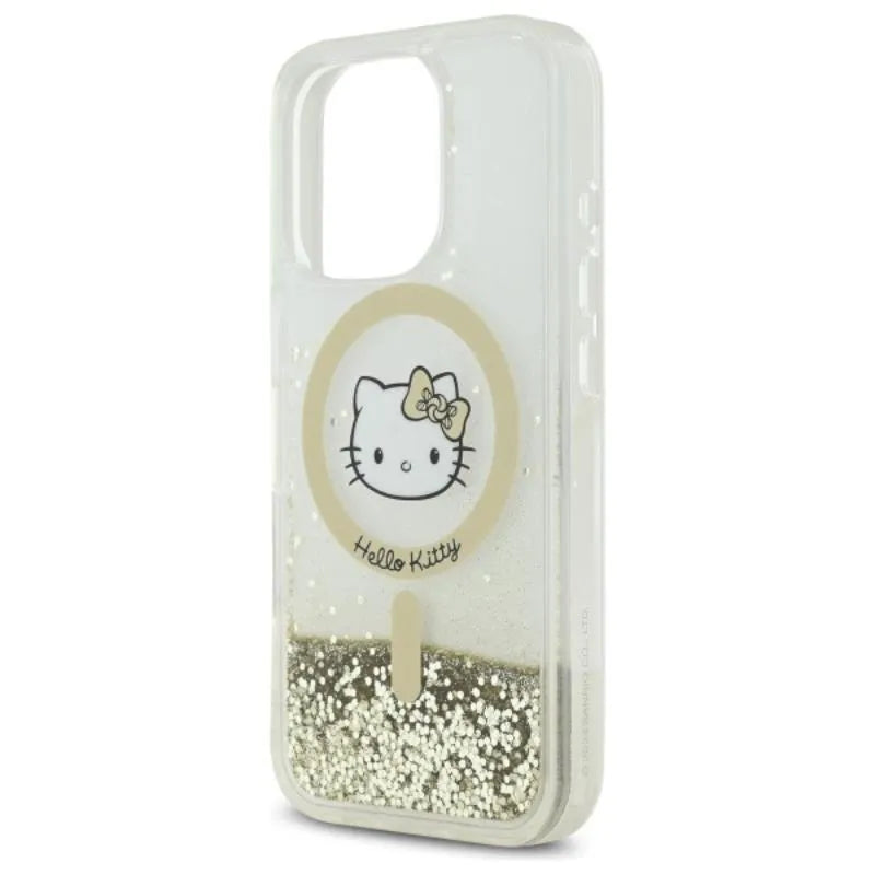 Hello Kitty Liquid Glitter Fever MagSafe - dėklas iPhone 16 Pro (balta/auksinė)