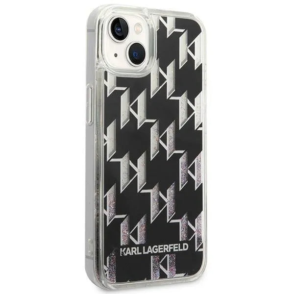 Karl Lagerfeld Monogram Liquid Glitter – dėklas, skirtas iPhone 14 (juodas)