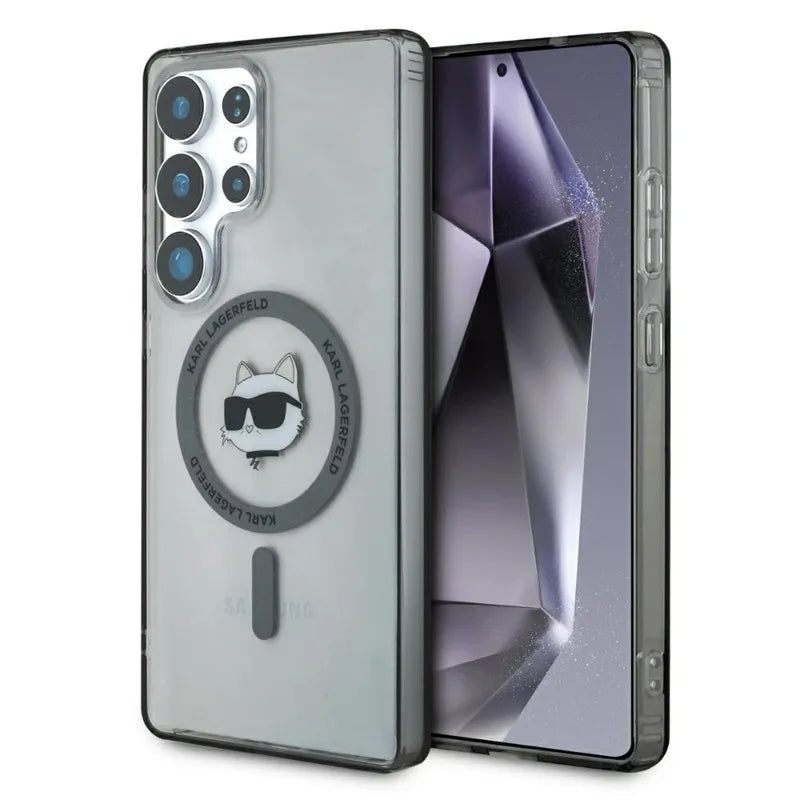 Karl Lagerfeld Button Choupette Head Printed Logo MagSafe - dėklas Samsung Galaxy S25 Ultra (juodas)