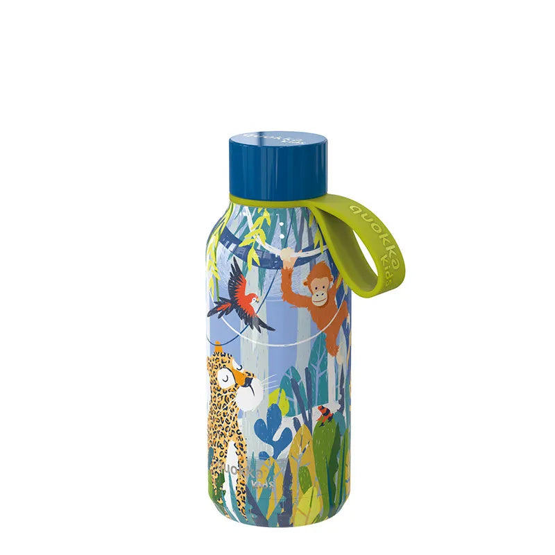Quokka Solid Kids su dirželiu – 330 ml nerūdijančio plieno termo gertuvė su dirželiu (Jungle)