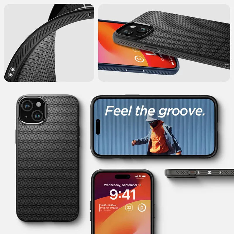 Spigen Liquid Air – dėklas skirtas iPhone 15 (matinė juoda)