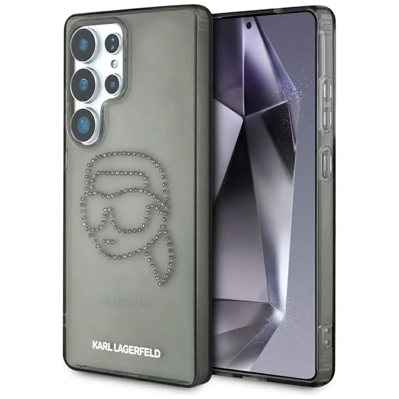 Karl Lagerfeld Rhinestones Karl Head Logo – dėklas Samsung Galaxy S25 Ultra (juodas)