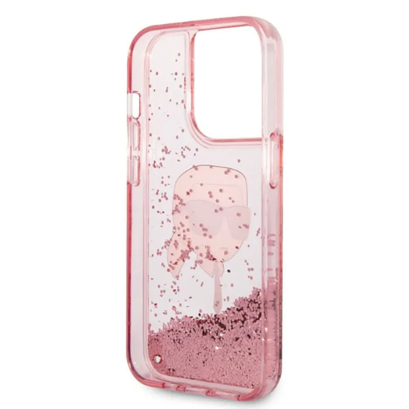 Karl Lagerfeld Liquid Glitter NFT Karl's Head – dėklas iPhone 14 Pro (rožinis)