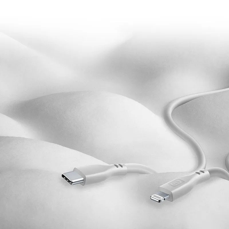 Cellularline Soft Cable – USB-C į Lightning laidas, MFi sertifikuotas, 1,2 m (pilkas)