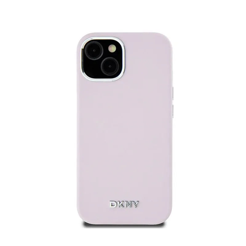 DKNY Liquid Silicone Small Metal Logo MagSafe – dėklas iPhone 15 Plus / 14 Plus (rožinis)