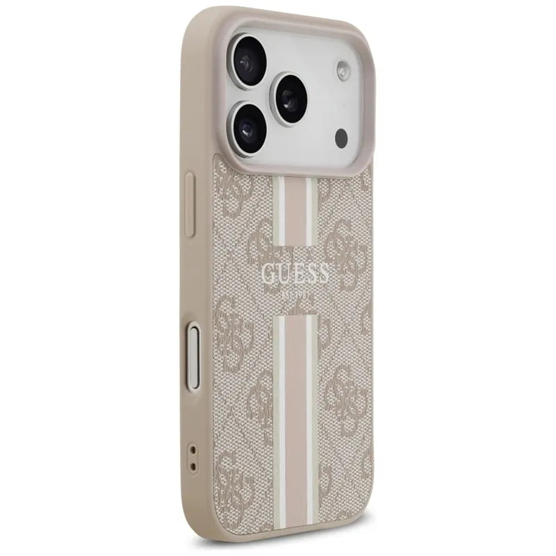 „Guess 4G Printed Stripes MagSafe“ – dėklas „iPhone 17 Pro“ (rožinis)