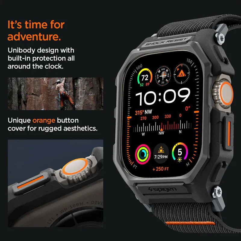 Spigen Lite Fit „Pro“ – dėklas su dirželiu, skirtas Apple Watch Ultra 1/2 49 mm (matinė juoda)