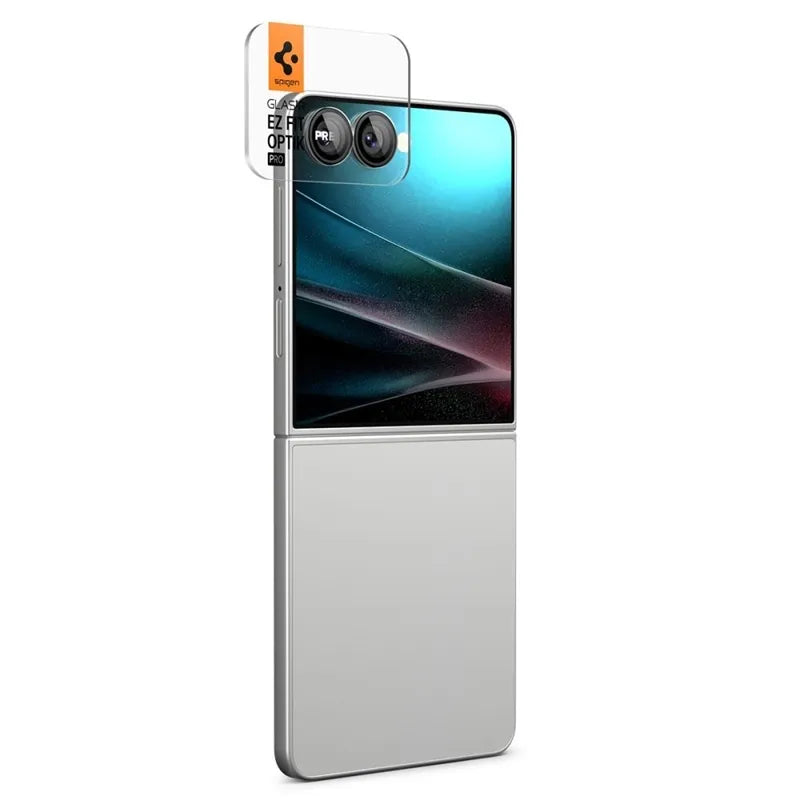 Spigen Optik Pro HD GLAS.TR EZ Fit fotoaparato apsauga, 2 vnt. – Objektyvo apsauga Samsung Galaxy Z Flip 7 (juoda)