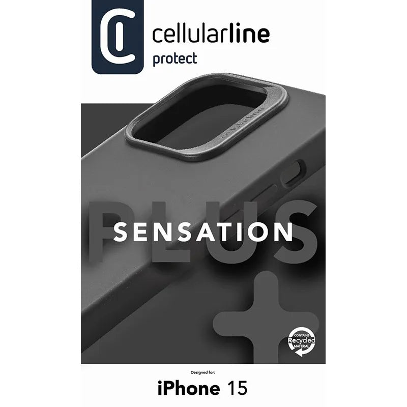 Cellularline Sensation Plus – dėklas iPhone 15 su MICROBAN danga (juodas)