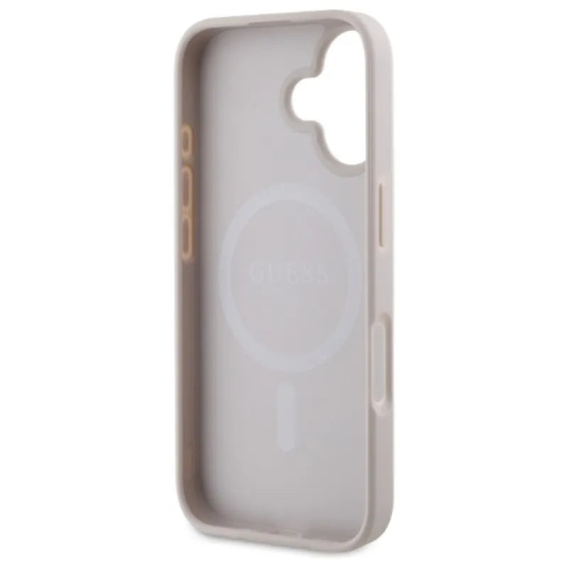 Guess 4G Ring Classic Logo MagSafe – dėklas, skirtas iPhone 16 (rožinis)