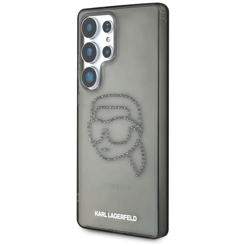 Karl Lagerfeld Rhinestones Karl Head Logo – dėklas Samsung Galaxy S25 Ultra (juodas)