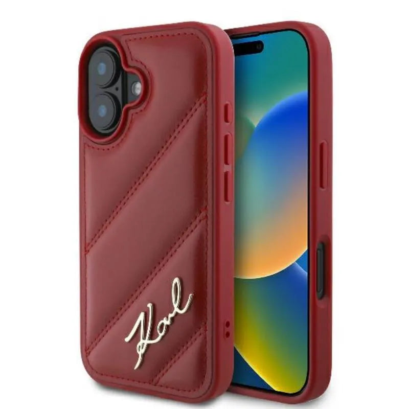 Karl Lagerfeld Quilted Signature - dėklas, skirtas iPhone 16 (raudonas)