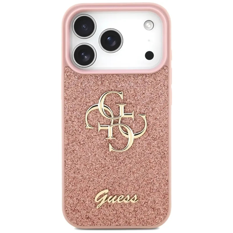 Guess Fixed Glitter Big 4G - Dėklas iPhone 17 Pro (rožinis)