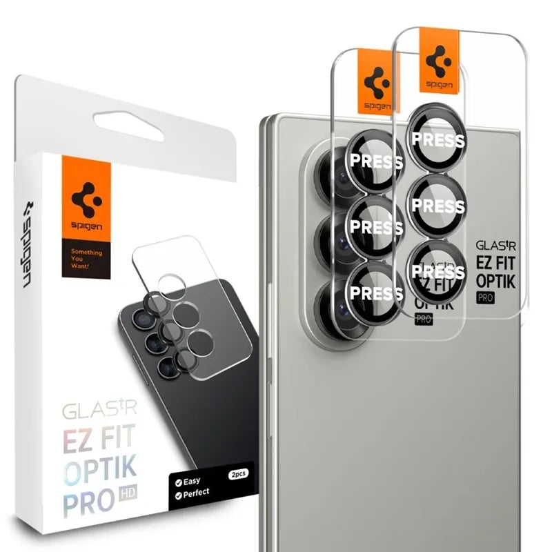 Spigen Optik Pro HD GLAS.TR EZ Fit kameros apsauga, 2 vnt. - Objektyvo apsauga Samsung Galaxy Z Fold 7 telefonui (2 vnt.) (Juoda)
