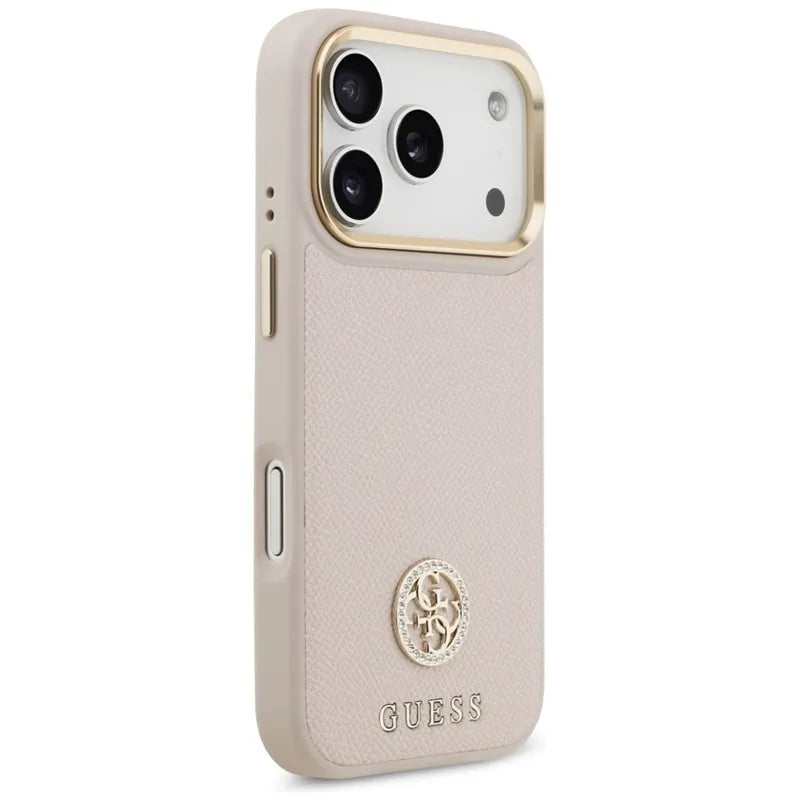 Guess Grained Strass Logo MagSafe – dėklas iPhone 17 Pro (rožinis)