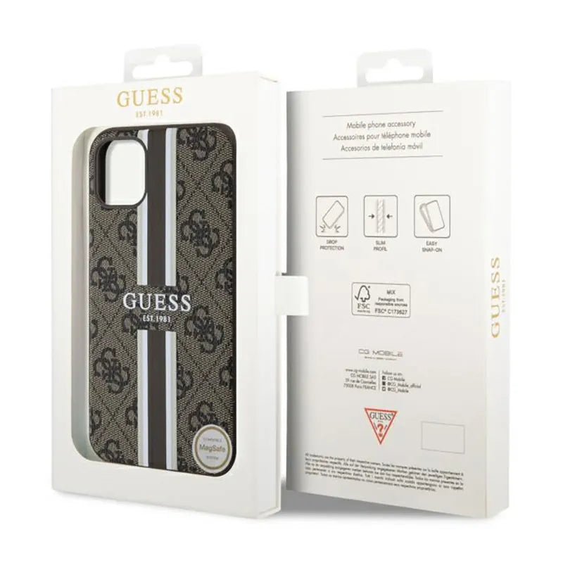Guess 4G Printed Stripes MagSafe – Dėklas iPhone 11 (Rudas)