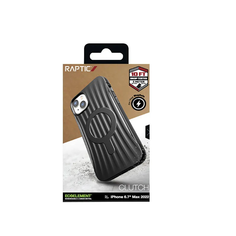 X-Doria Raptic Clutch MagSafe – biologiškai skaidus dėklas, skirtas iPhone 14 Plus (atsparus kritimui iš 3 m) (juodas)